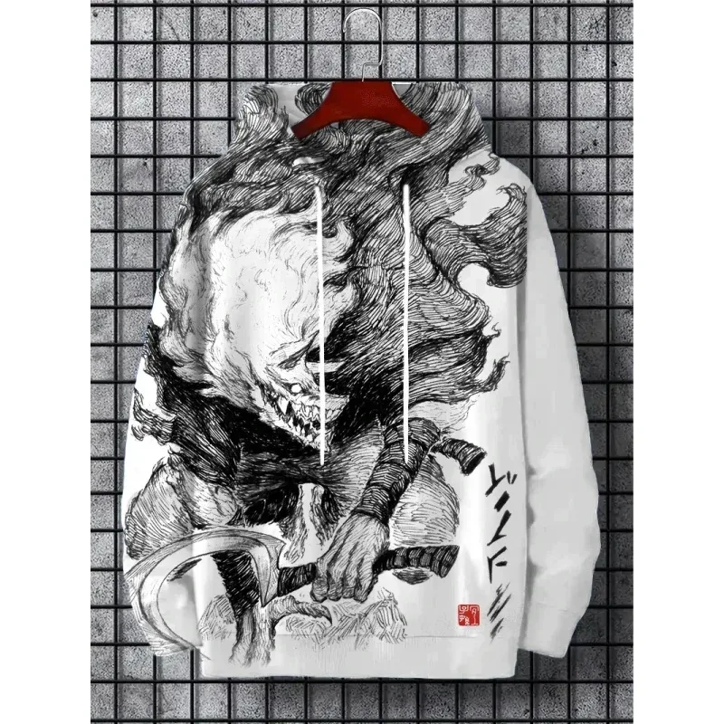 3D Printed Waves Noodles Hoodie Para sa Mga Lalaki Cool Wolf Pattern Long Sleeve Tops Casual Sweatshirt Harajuku Pullover Loose Hoodies — image 3