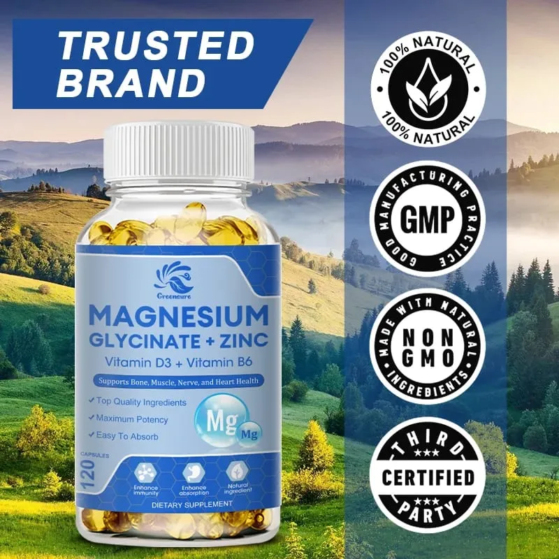 Kapsul Magnesium Glycinate D3 B6 untuk Otot Saraf Tidur Relaksasi dan Suplemen Kesihatan Jantung — image 3