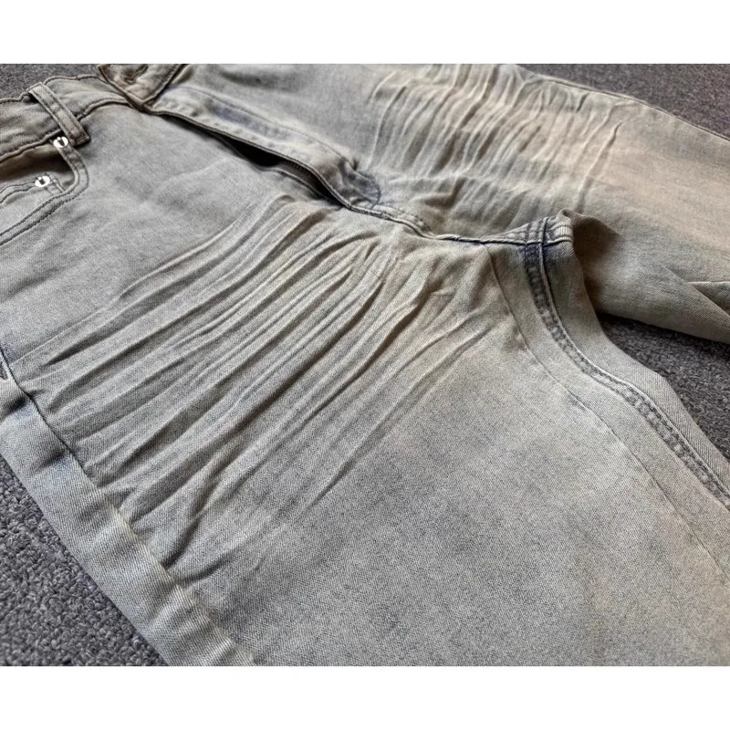 Zcela nové Rick Washed Modrá zip Kapsa Fit Slim Fit PANT Džíny Bavlna Denim Kalhoty Pohodlí Běžné Džíny Velikost S M L XL # B4