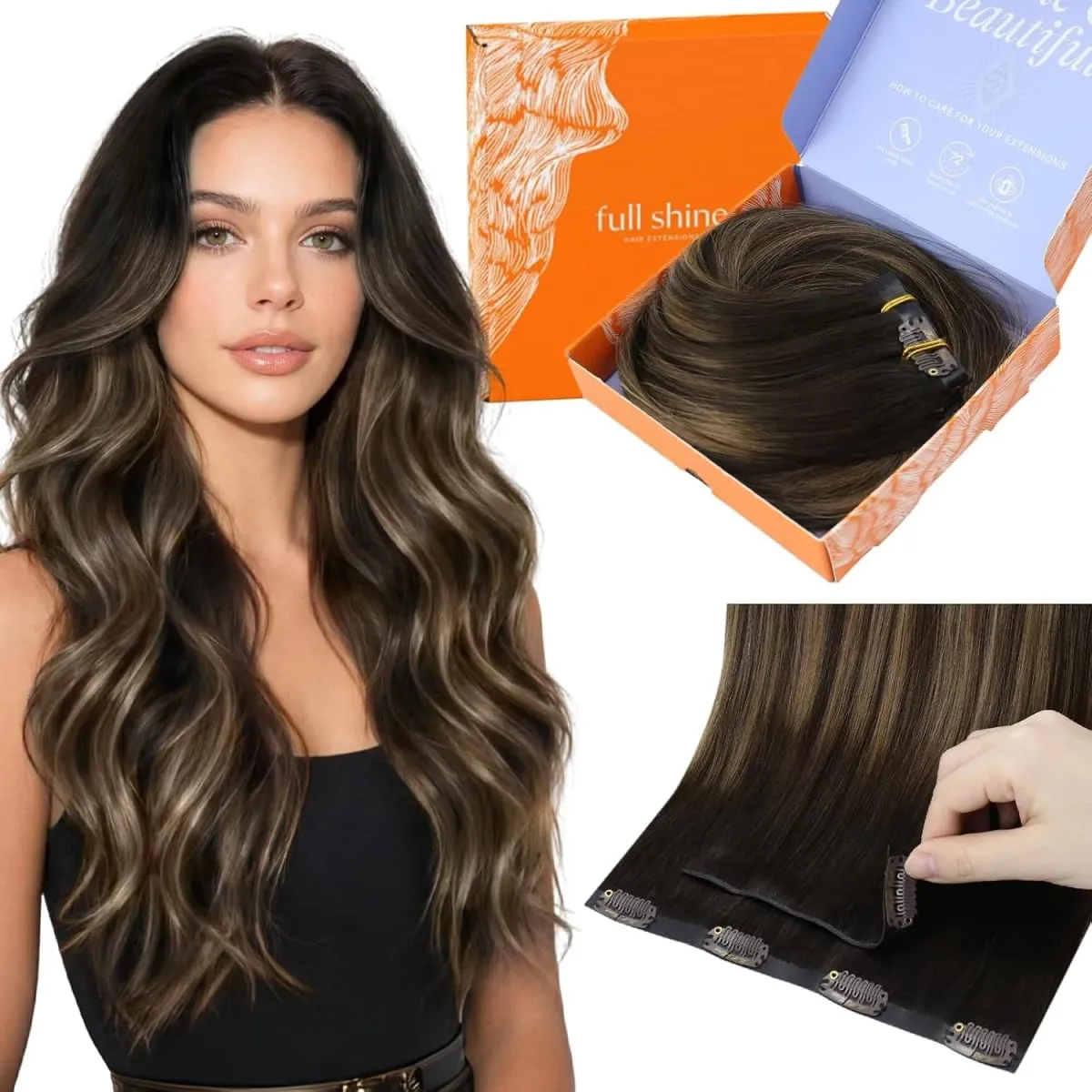 Full Shine 7 Pcs Genius Weft Clip In Hair Extensions Human Hair Seamless Invisible PU Weft Clip Ins For Women