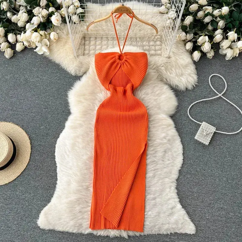 Yuoomuoo chique moda sexy pacote quadris divisão malha vestido de verão 2025 feminino magro elástico bodycon vestido de festa streetwear outfit