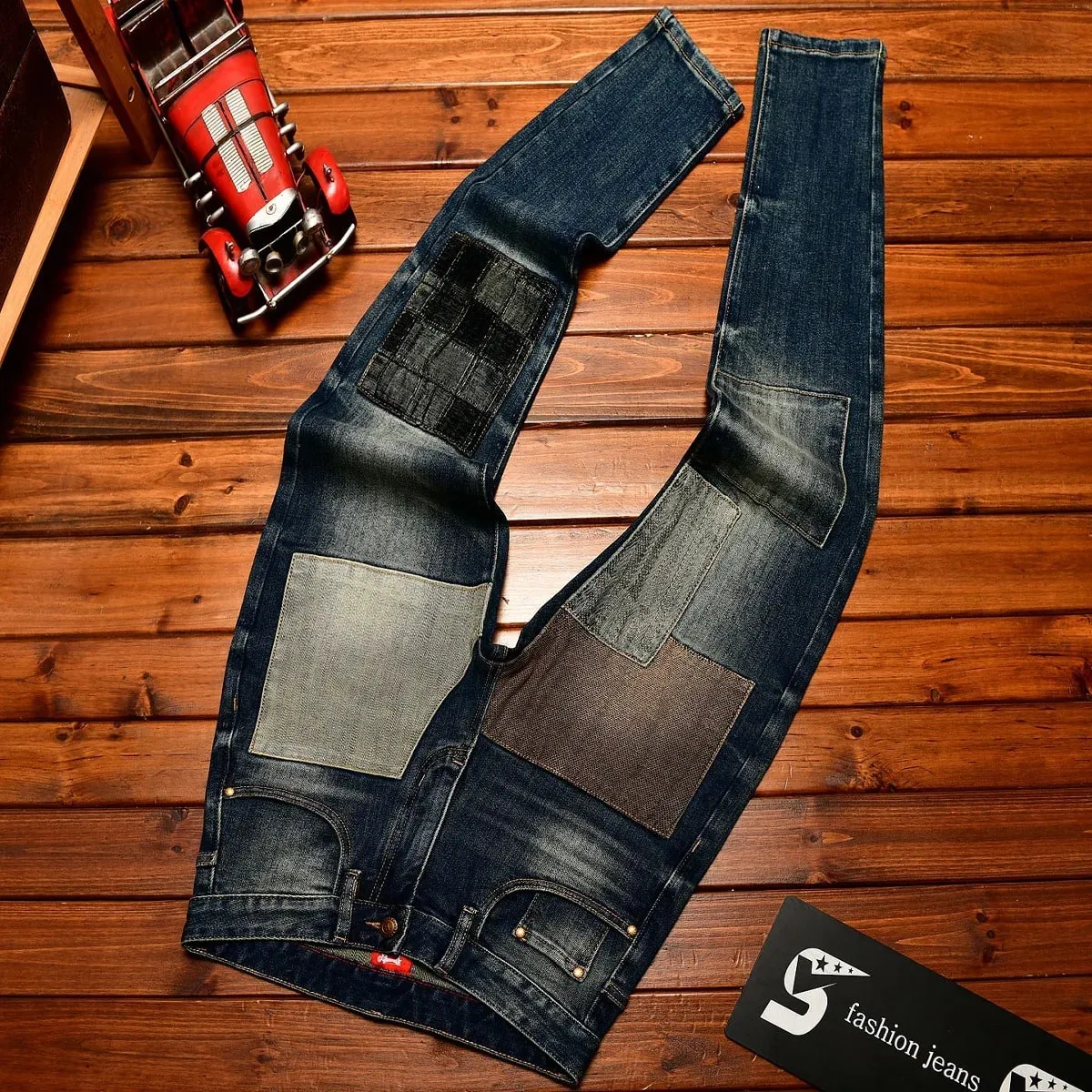 Y2K Street Fashion Designer Men Jeans High Quality Retro Blue Stretch Slim Fit Ripped Jeans Men Brand Vintage Denim Pants