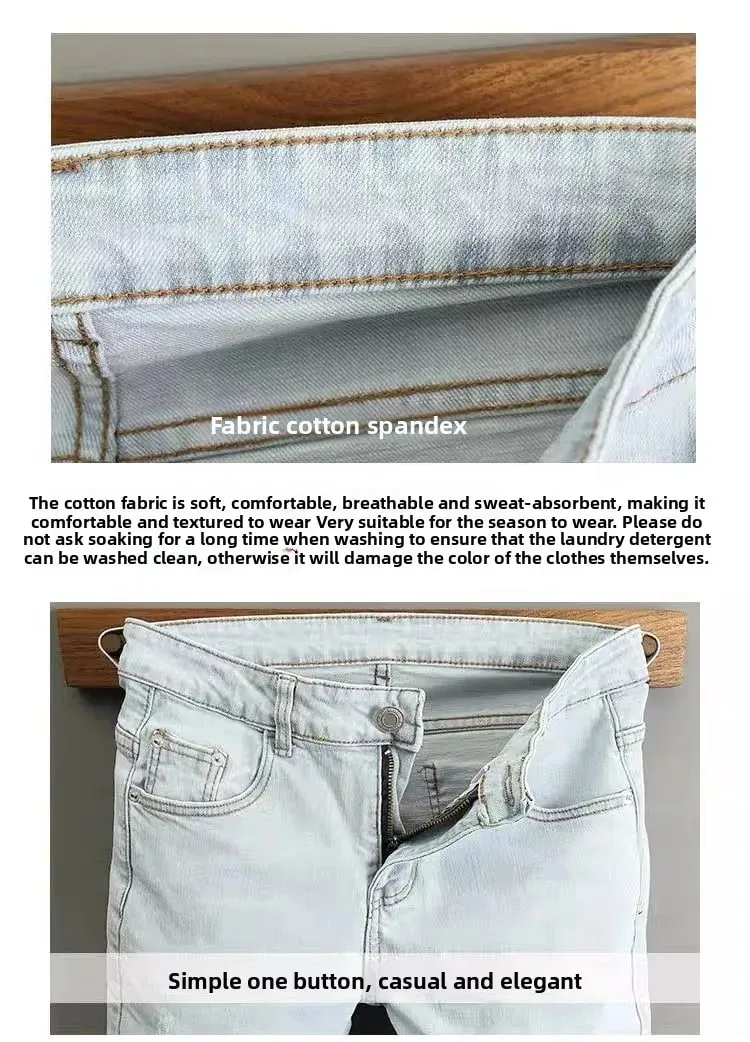 Ropa de los años 2000, pantalones vaqueros de color claro para hombre, novedad de primavera y otoño de 2025, pantalones ajustados de color azul claro, pantalones elásticos de trabajo de marca a la moda