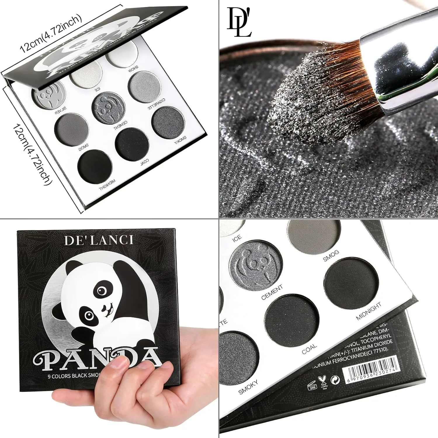 Eyeshadow Palette 9 Colors Grey Black Matte Shimmer Pearly Eye Shadow Goth Punk Smoky Fine Flash Lasting Eye Makeup