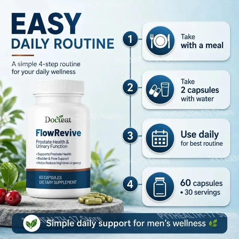 Docteat FlowRevive, Cápsulas de Suporte Urinário e de Próstata com Semente de Abóbora Saw Palmetto e Extrato de Casca de Pygeum - 60 Cápsulas — image 5