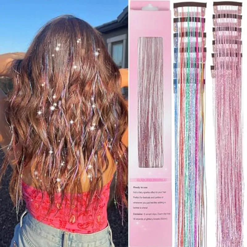 12Pcs Clip in Hair Tinsel Kit Red Hair Tinsel 22Inch Tinsel Hair Extensions Christmas Hair Tinsel Party Festival Accessories — image 15