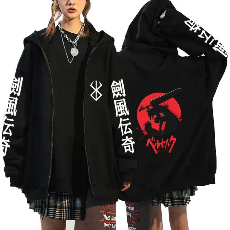Berserk Zipper Hoodies Lalaki Babae Long Sleeve Sweatshirt Fleece Oversized Jackets Coats Nakakatuwang Berserk Japanese Anime Streetwear — image 8