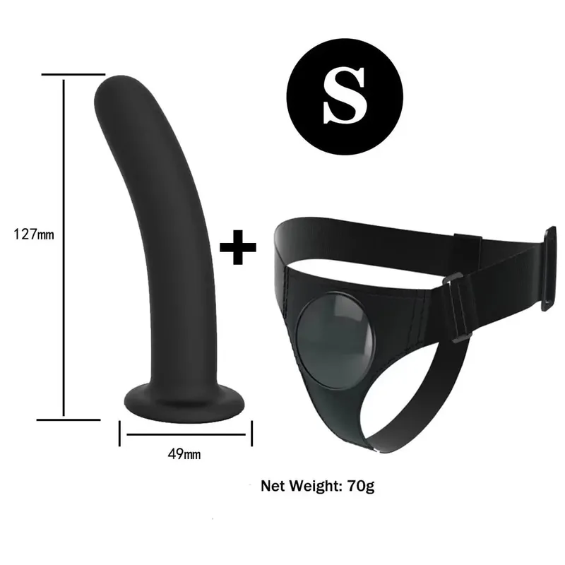 Adjustable Silicone Strap On Dildo Harness with Strong Suction Cup Slim Curved Pegging Dildo Wearable Sex Toy for Women Men Cou
