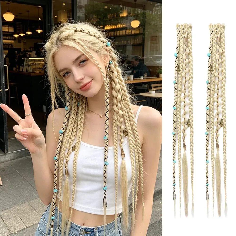 Bohemia Clip in Hair Extensions Fairy Hairpieces Synthetic Handmade Weaving Hair for Girls Party Halloween Christmas Festival — image 9