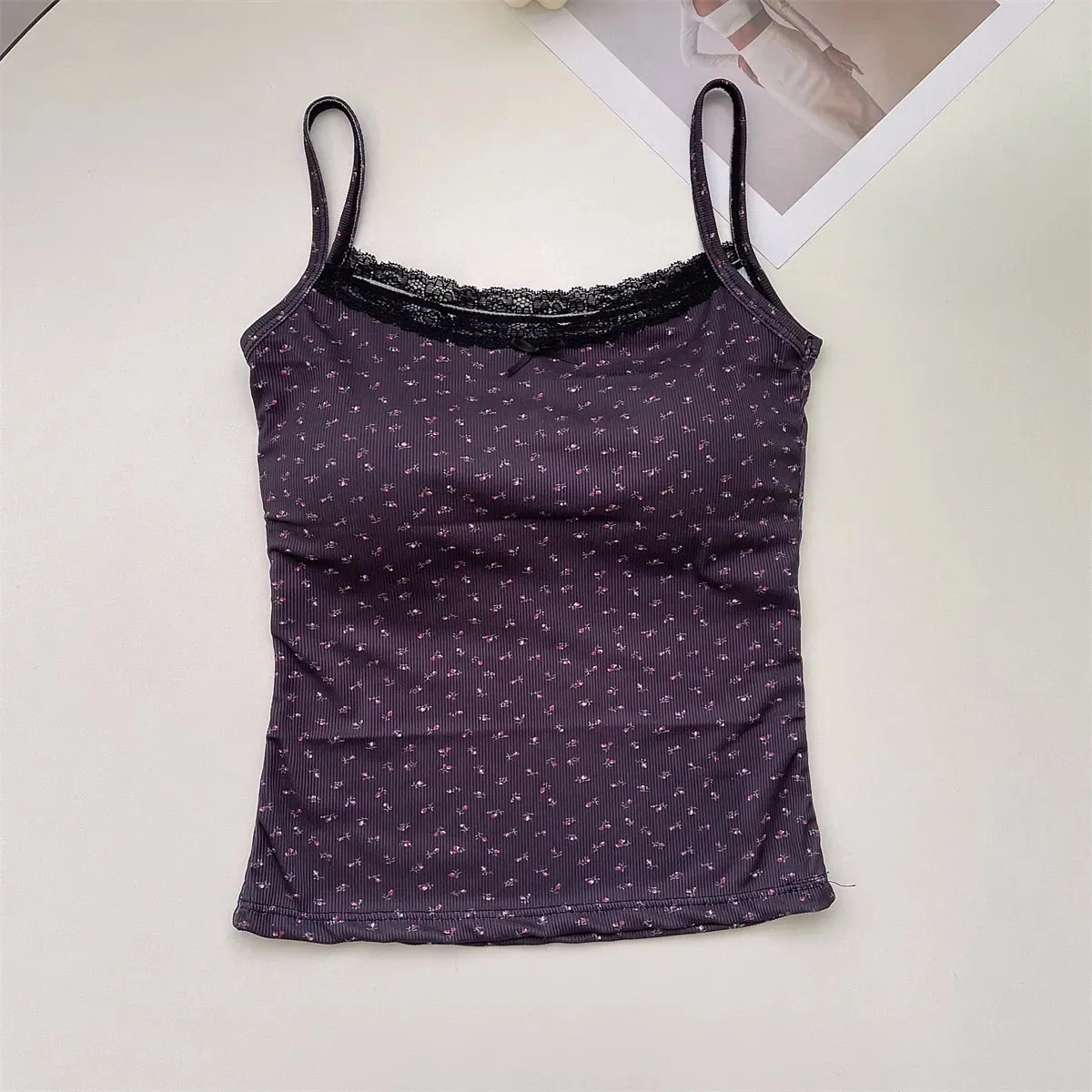 Elegant Lace Flower Print Camis 2026 Slim Sexy Vest Floral Tops One Size Floral Tank Tops Spring — image 11