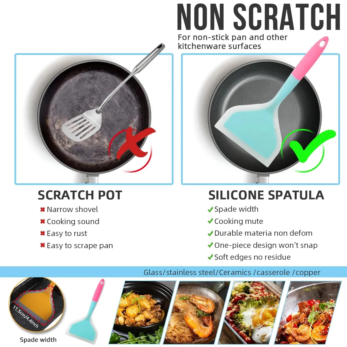Silicone Spatula Cooking Utensils Beef Meat Egg Kitchen Scraper Wide Pizza Cooking Tools Shovel Non-stick Spatula Color Randomly — image 2