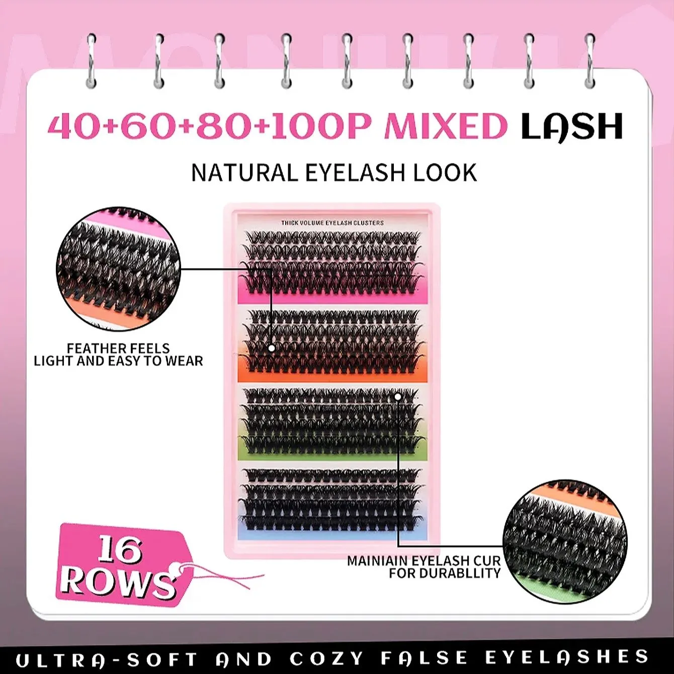 Cat Eye 16 rows Cluster Lashes 406080100P Mixed DIY Individual Eyelashes Thick Tray DIY Eyelash Extension Wispy Volume Eyelashes — image 5