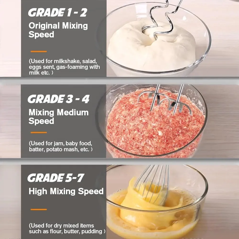 The handheld mixer has 7 speed settings to meet various needs from mixing dry ingredients to whipping cream. — image 6