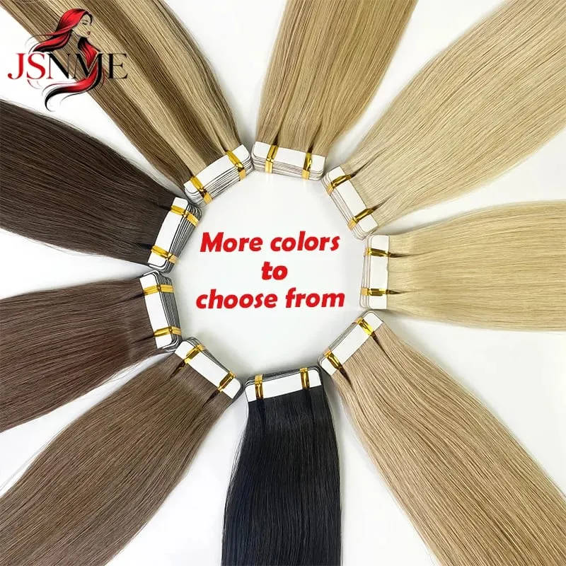 Straight Tape In Hair Extensions Invisible 100% Really Human Hair Tape Ins Black Brown Blonde 16-24 inch For Salon
