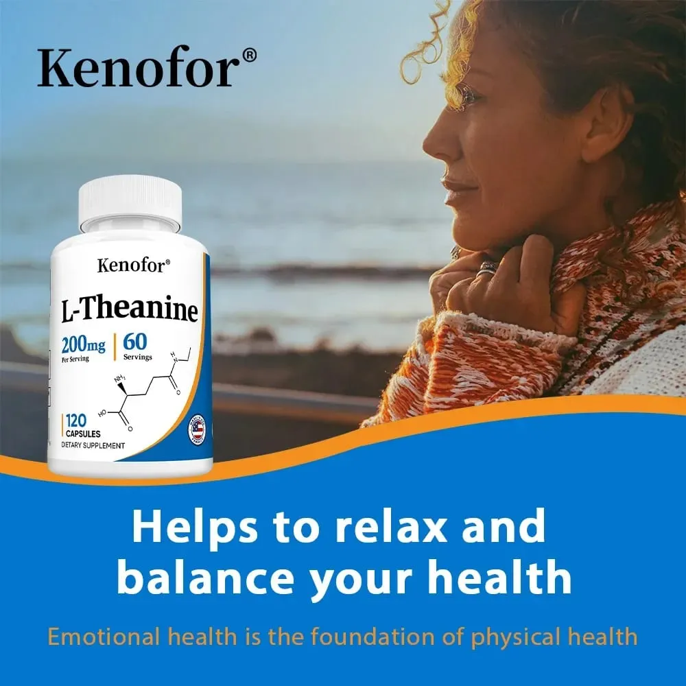 L-Theanine 200 Mg Extra Strength Theanine Supplement – Fokus och avslappningsstöd Förbättrad sömn, icke-GMO och glutenfri — image 4