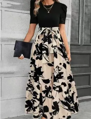 Women Dresses 2026 Spring Summer floral printed round-neck elegant dress exotic vacation style women's clothing vestidoes — image 8