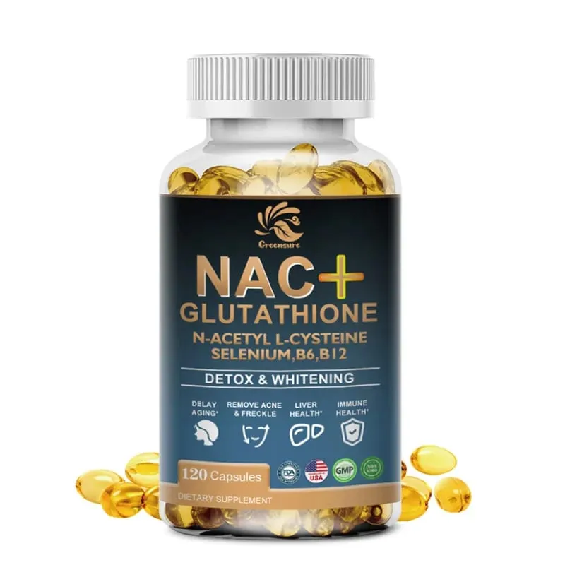 Greensure NAC גלוטתיון כמוסות N-אצטיל ציסטאין 1200 מ"ג תמיכה לריאות הכבד | חומצת אמינו מגבירה את הגלוטתיון