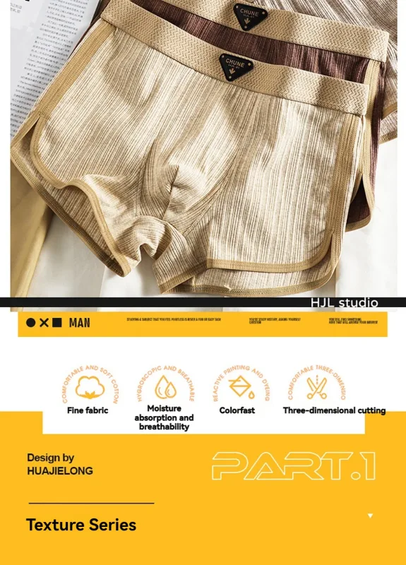 3PCS/Pack 100% Cotton Solid Striped Panties na Panlalaki Para sa 40-100kg Breathable Mesh Crotch Underpants High Elastic Waistband Boxer — image 3