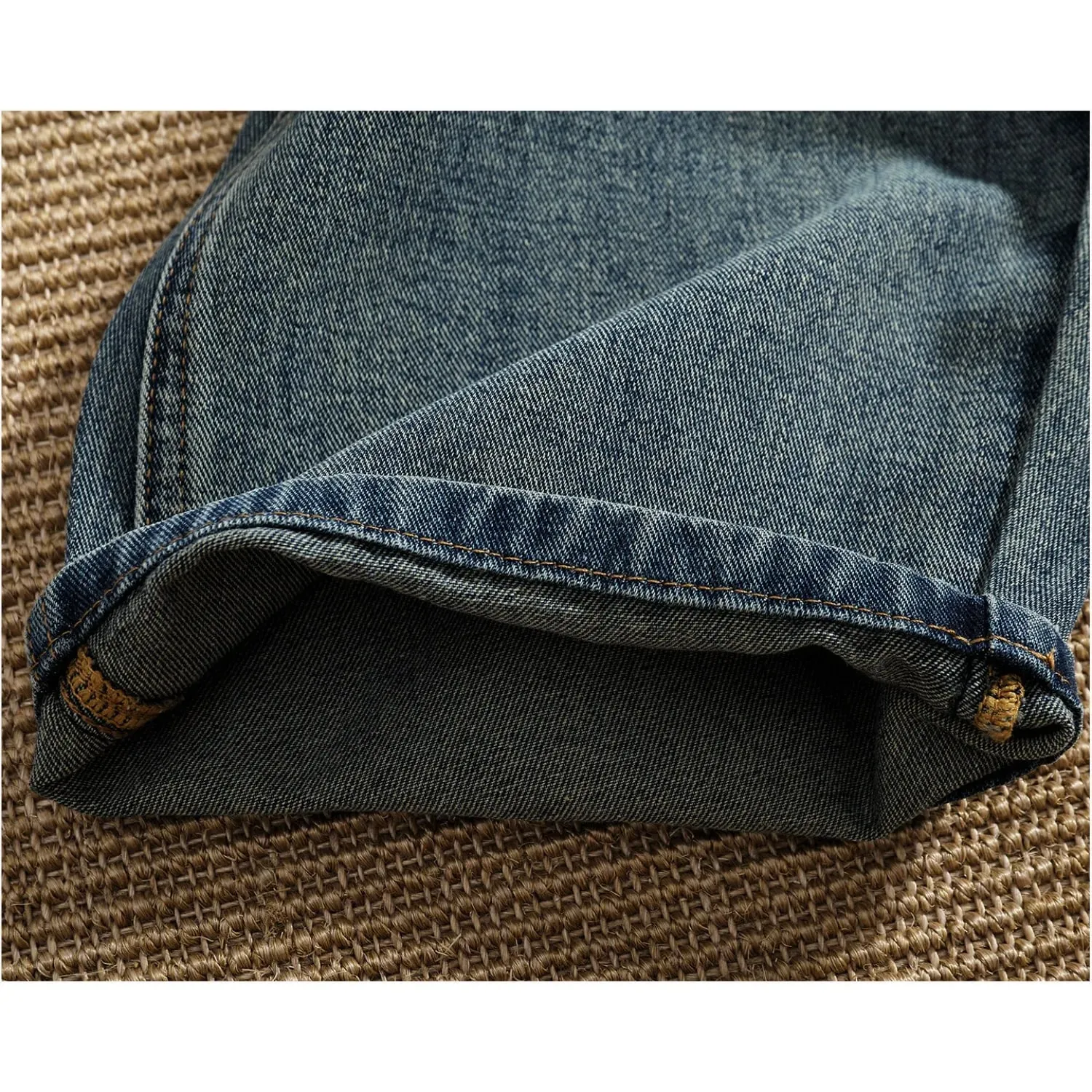 Retro distressed whiskering jeans for men three-dimensional split silhouette wide-leg loose denim trousers — image 6