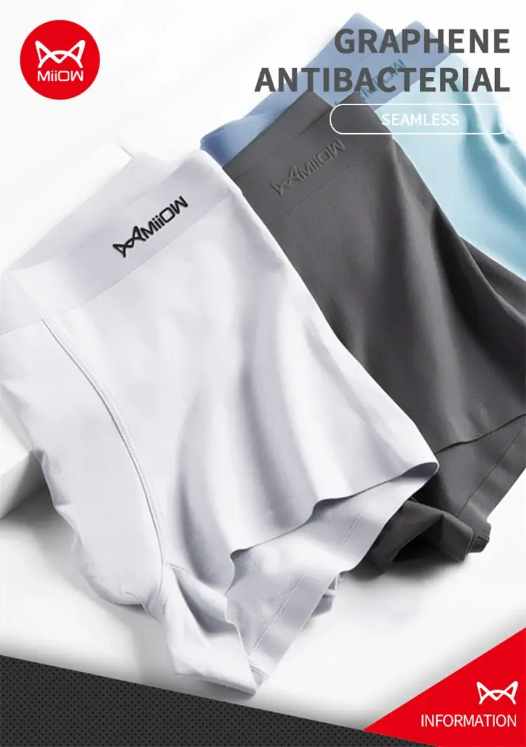 Miiow 4 pçs conjunto de calcinha masculina de algodão malha respirável cuecas masculinas grafeno roupa interior antibacteriana para homem cuecas boxer L-5XL — image 1