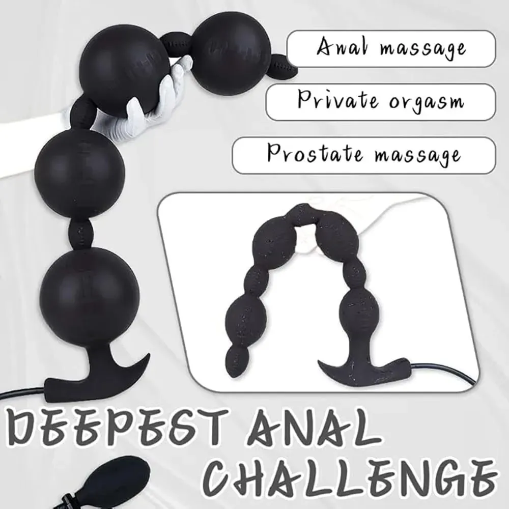 Extra Long Inflatable Anal Beads Butt Plug Dildo Huge Silicone Adjustable Size Big Thick 4 Balls Bead with T-Base Adult Sex Toys — image 4