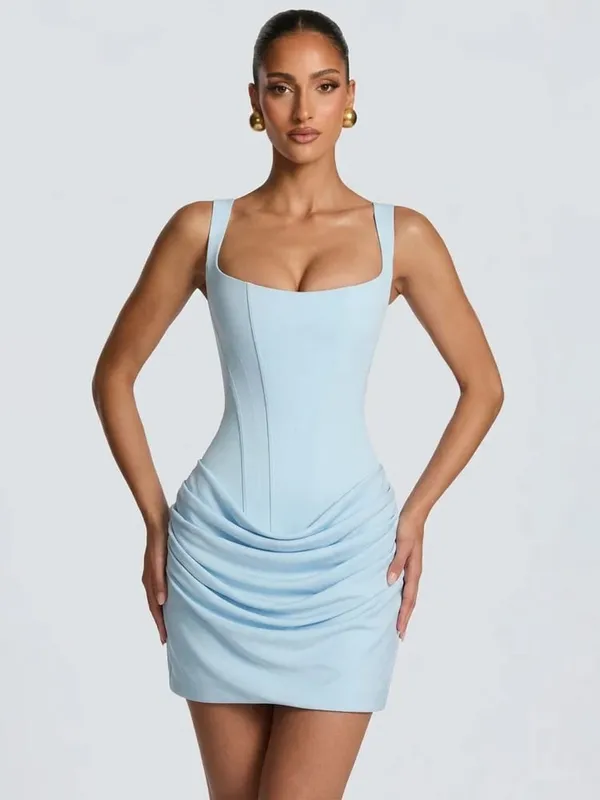 Elegante amarelo sem alças plissado vestido longo feminino chique sólido sem mangas cintura cinching split vestido 2026 senhora festa de noite robes — image 17