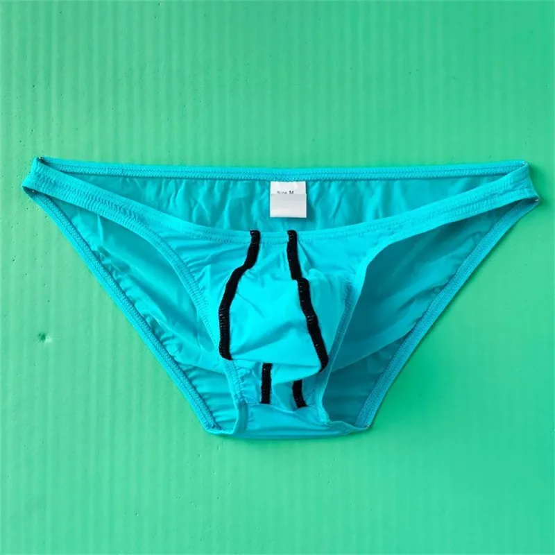 Two Line Stripe Ice Silk Briefs para sa Mga Lalaking Plus Size na Kasuotang Panloob Sexy U Convex Lingerie Low Waist Bugle Pouch Panti ng Lalaki — image 5
