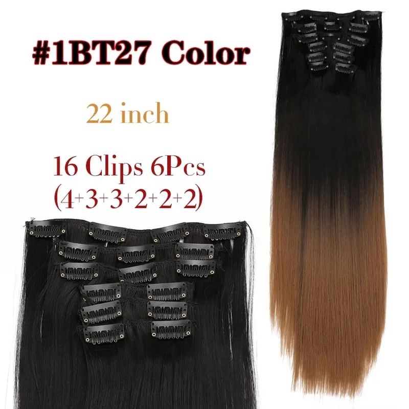 Black Clip In Extensions Straight 22" Long Synthetic Thick Clips On Hair Piece For Women 6Pcs/Set Curly Full Head Weddings Daily — image 28