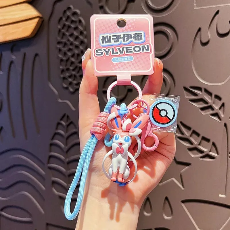 Genuine Pokemon Keychain Pikachu Gengar Sylveon Sprigatito Quaxly Fuecoco Anime Action Figure Toy Keyring Fragrance Pendant