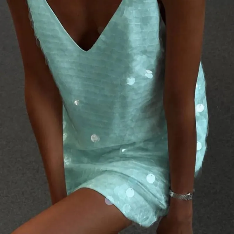 Sexy Sequined Women's Dress Sleeveless V-Neck Sling Loose Lady Mini Dresses 2026 Summer Autumn Chic Female Vacation Robe — image 9