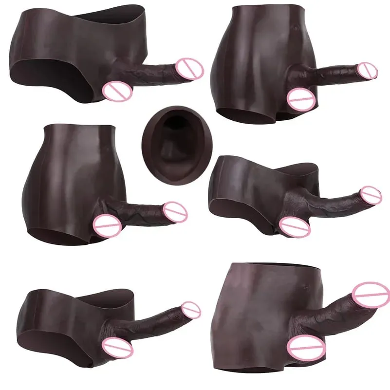 Nude preto silicone grande realista oco pênis calcinha briefs wearable pênis manga ampliador extensor brinquedos sexuais para homem — image 4