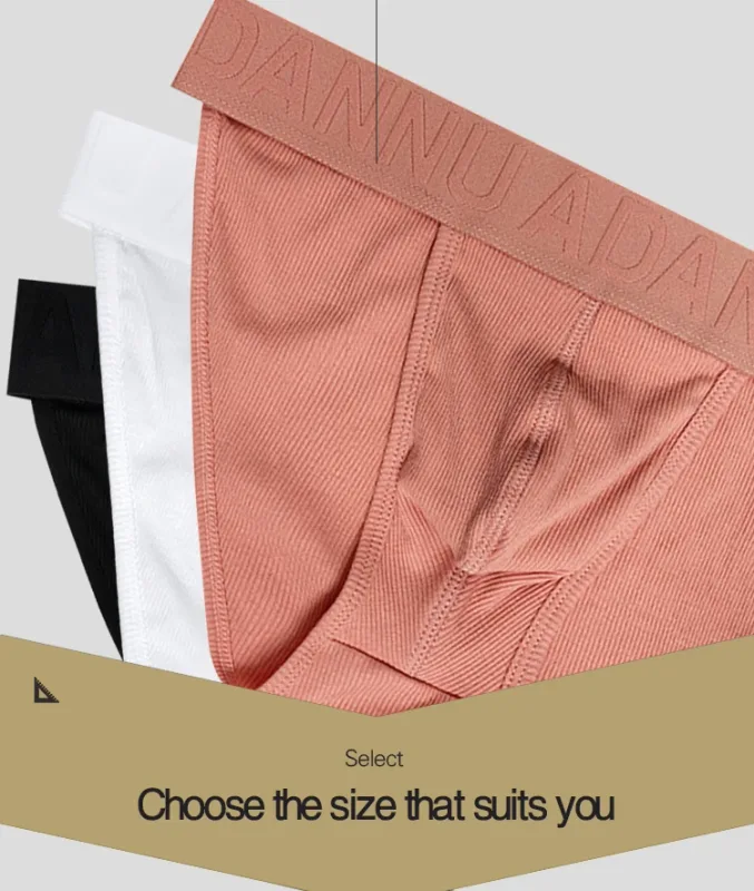 Men's Cotton Ribbed Skin-Friendly Bare Feel Convex Pouch Briefs, Embossed Letter Wide Waistband Slim Fit Underwear — image 15