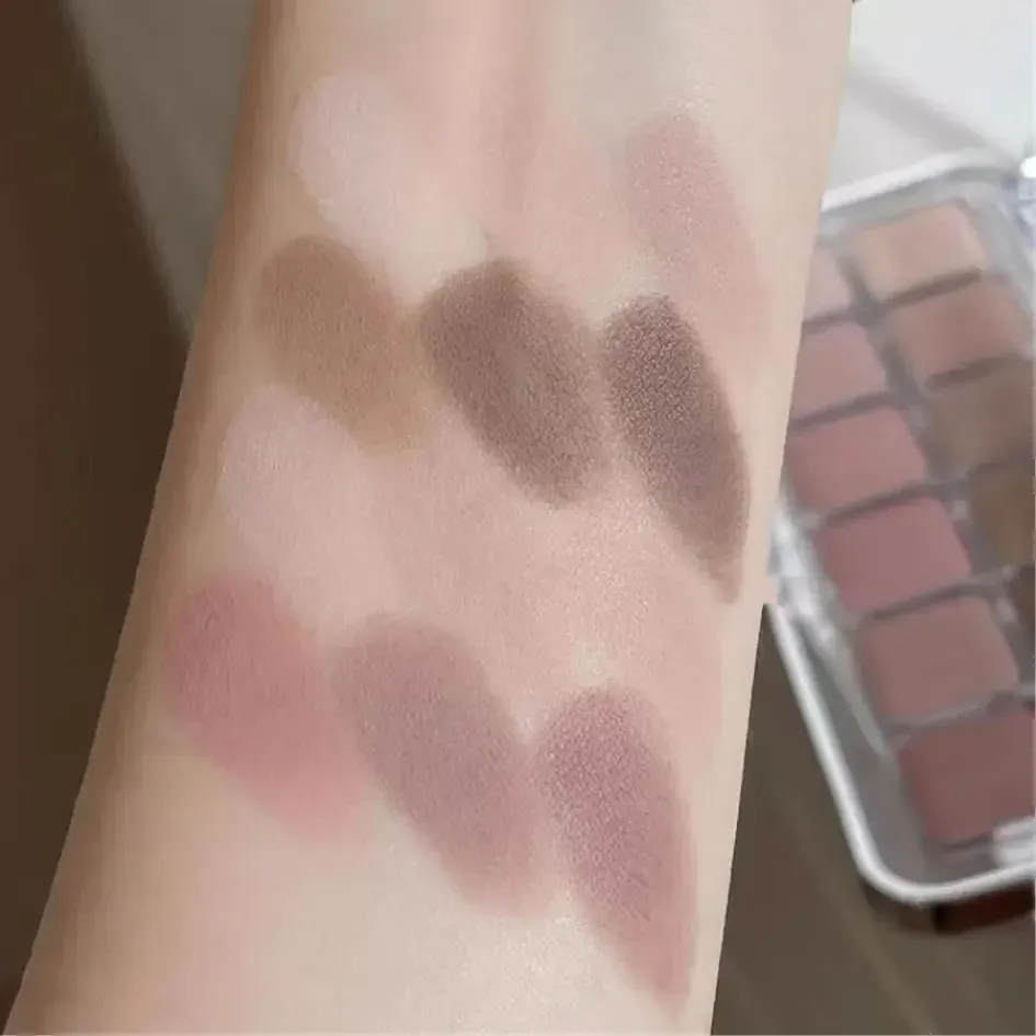 Øjenskyggepalette med lav mætning 12 farver alle matte koreansk te Abrikos øjenmakeuppalet Daglig makeup Langtidsholdbare øjenskygger — image 5