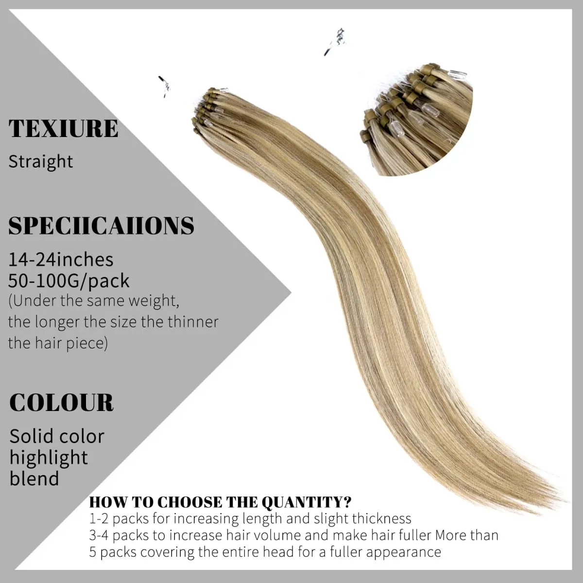 Remy Human Hair Extensions 14-24 Inch Micro Loop Ring Attachment Micro Bead Natural Looking DIY Hair Extension — image 5
