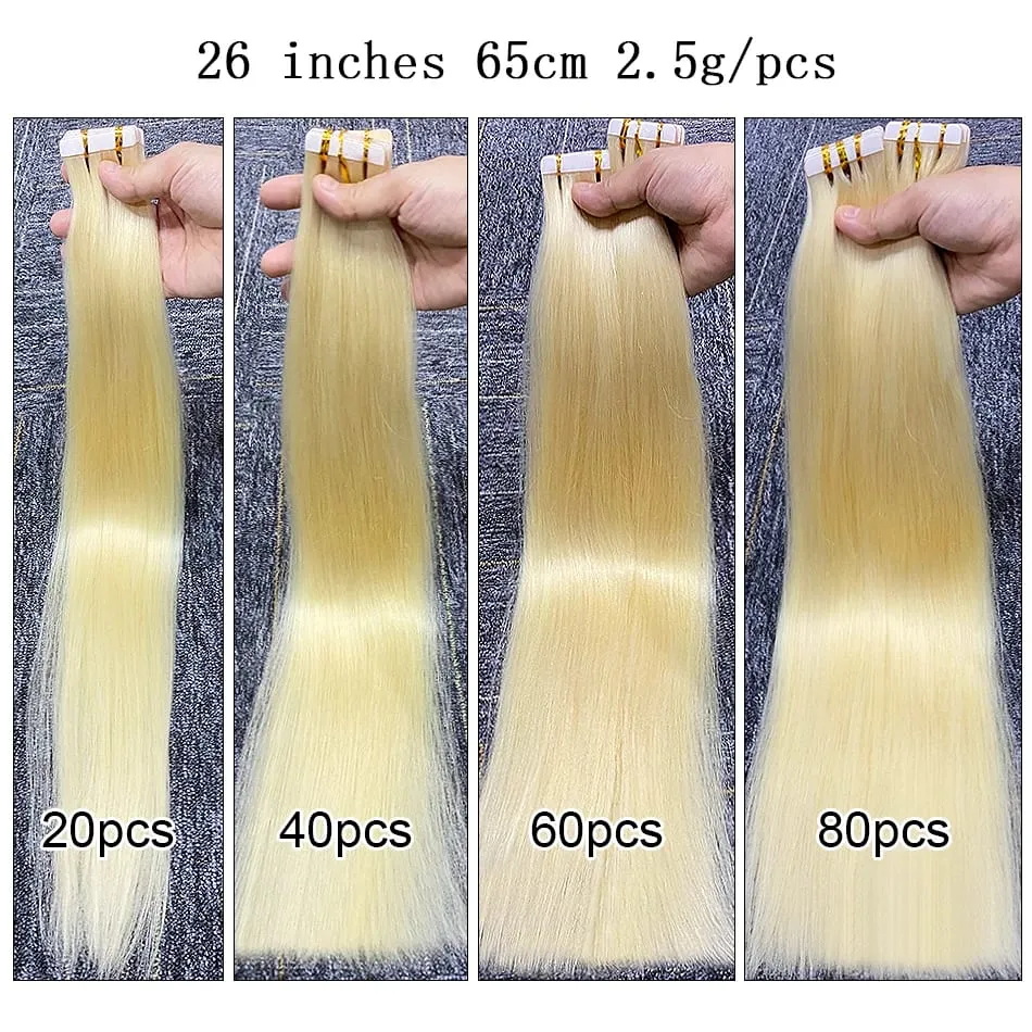 Full Shine Tape In 100% Remy Human Hair Straight Double Sided Blonde Comfortable Silky Natural Tape Ins For Women — image 8
