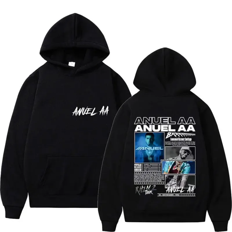 Rapper Anuel AA Rhlm 2 Album 2025 Merch Hoody Men's Clothing Rock Hip Hop Oversized Sweatshirts Winter Casual Long Sleeve Hoodie — image 1