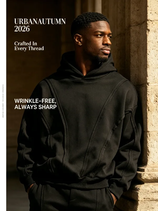 Men's hooded sweatshirt, warm and loose hooded sweater, pocket drawstring details, men's fall-winter sports jacket elastic cuffs — image 4