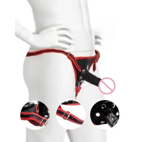 Three Headed Female Dildo Wearing Pants with Red Border Leather Detachable SM Pull-up Pants for Masturbation and Adult Sex Toys — image 6