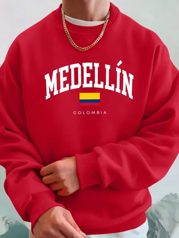 Medellin Colombia Letter And Flag Printed Men'S Hoodies Comfortable Fleece Sweatshirts Soft Fashion Tops Street Warm Clothes — image 4