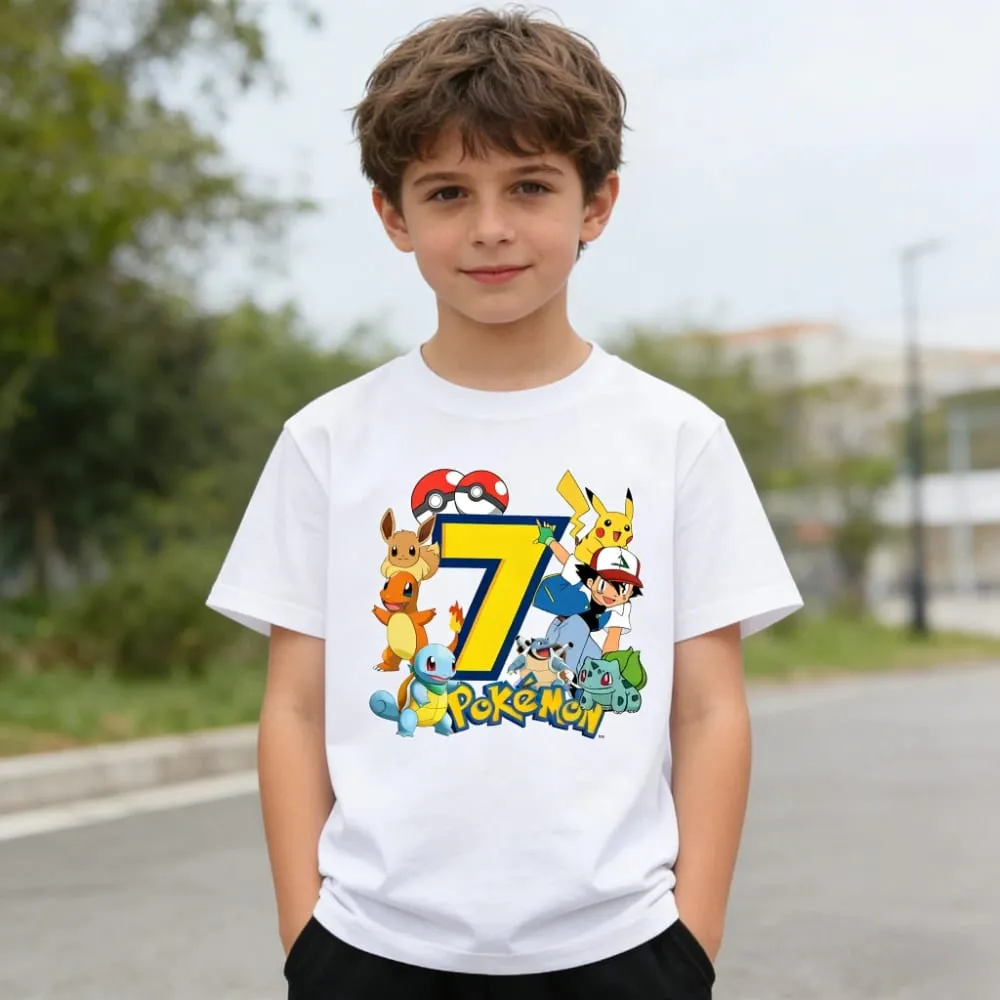 2026 Pokemons Pikachu Kids T Shirts Birthday Number 1-9 Printed T Shirt Boys Girls Summer Short Sleeves Tops Children Clothing — image 1