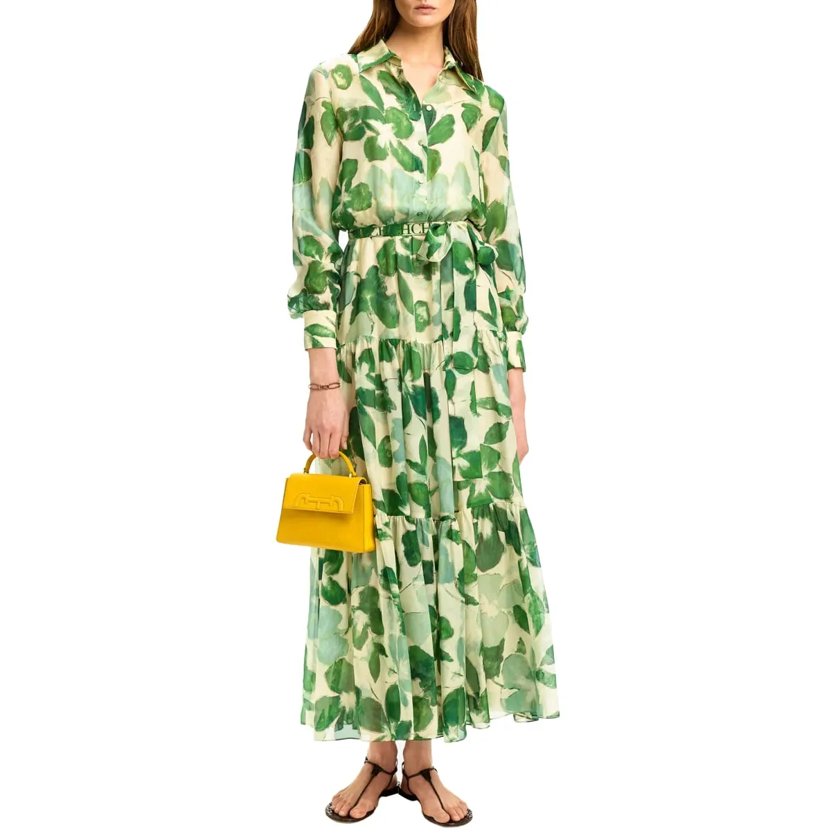 Mga 2025 na Dress ng Pambabaeng Bagong Belted Chiffon Print V-neck Chic Slim Long Dress Fashion Elegant Holiday Street Pambabaeng Dress — image 4
