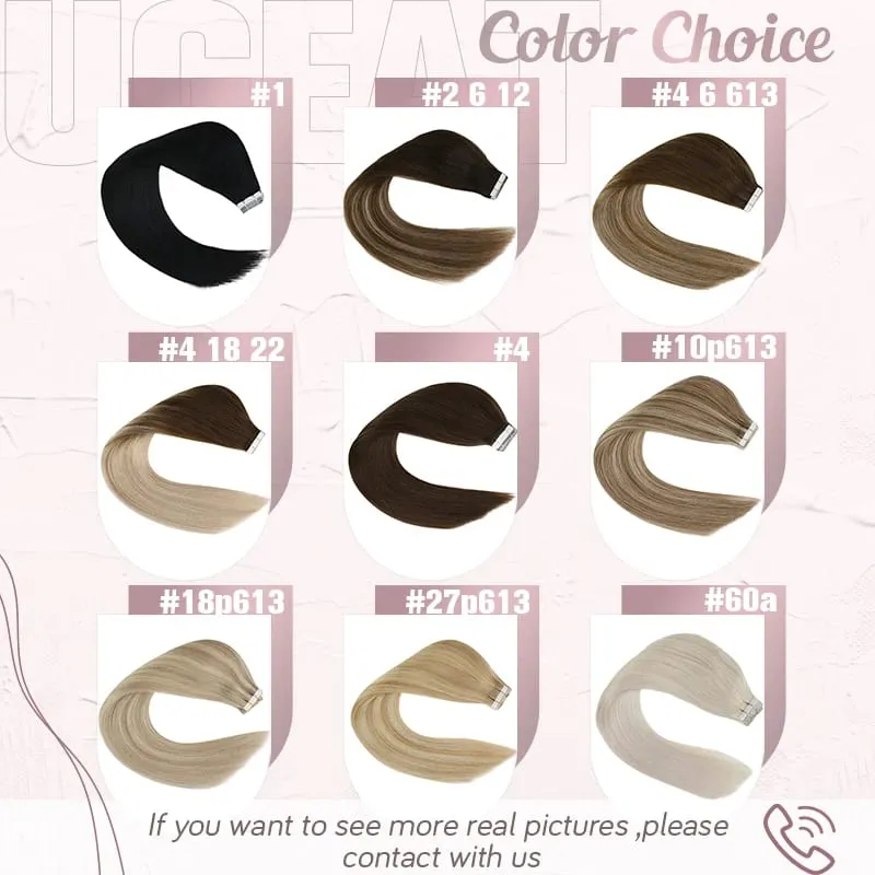【Low Price】Ugeat Tape in Hair Extensions Human Hair Tape in Invisible Real Human Hair Extensions 12 Inches