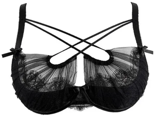 Summer Lace Embroidery Cross Tie Lingerie Set Sheer Mesh Push Up Bra Comfortable Daily Wear Underwear for Women Size 32-38