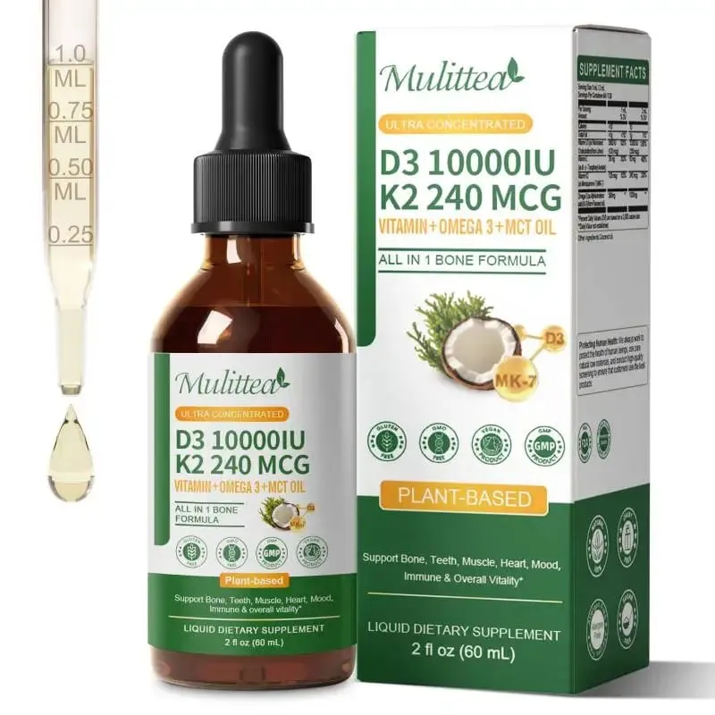 Mulittea Vitamin K2+D3 60ml Drops with Vitamin E & Omega 3 Dietary Supplements Muscle Recovery & Nutrient Absorption