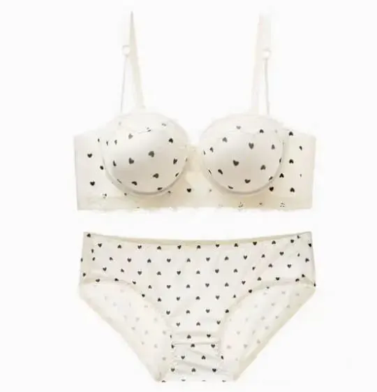 Kawaii doce coração renda sutiã conjunto de calcinha push up pequeno peito coleção lateral anti sag conforto roupa interior feminina 32-38 tamanho — image 11