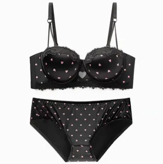 Kawaii doce coração renda sutiã conjunto de calcinha push up pequeno peito coleção lateral anti sag conforto roupa interior feminina 32-38 tamanho — image 13