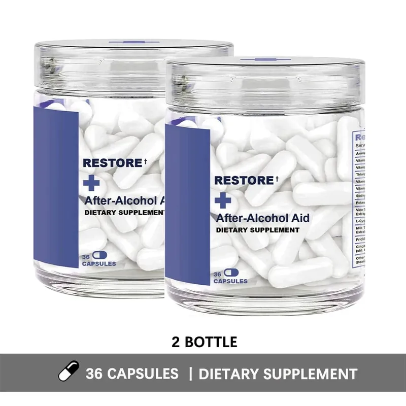 Restore After-Alcohol Aid Drink Supplement with DHM + L-Cysteine - Feel Better After Drinking & Support Your Liver - 36 Capsules