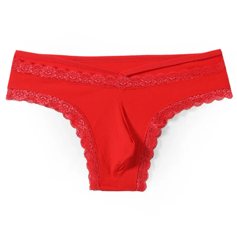 Herr Spetskant Sissy Gay Seamless Trosor Underkläder Medel midja Bulge Pouch Underkläder Solid Herrunderkläder med spetskant — image 5
