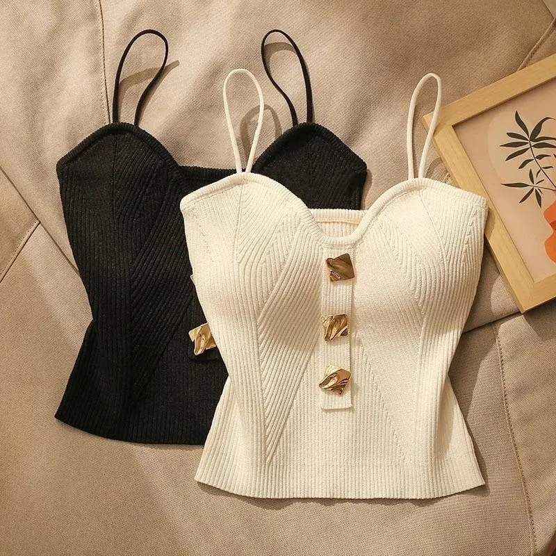 Summer Cross-Knit Suspender Women'S Sexy Beauty Camisole Slim Fit Sleeveless T-Shirt No Chest Pad Short Tank Tops Black White — image 9
