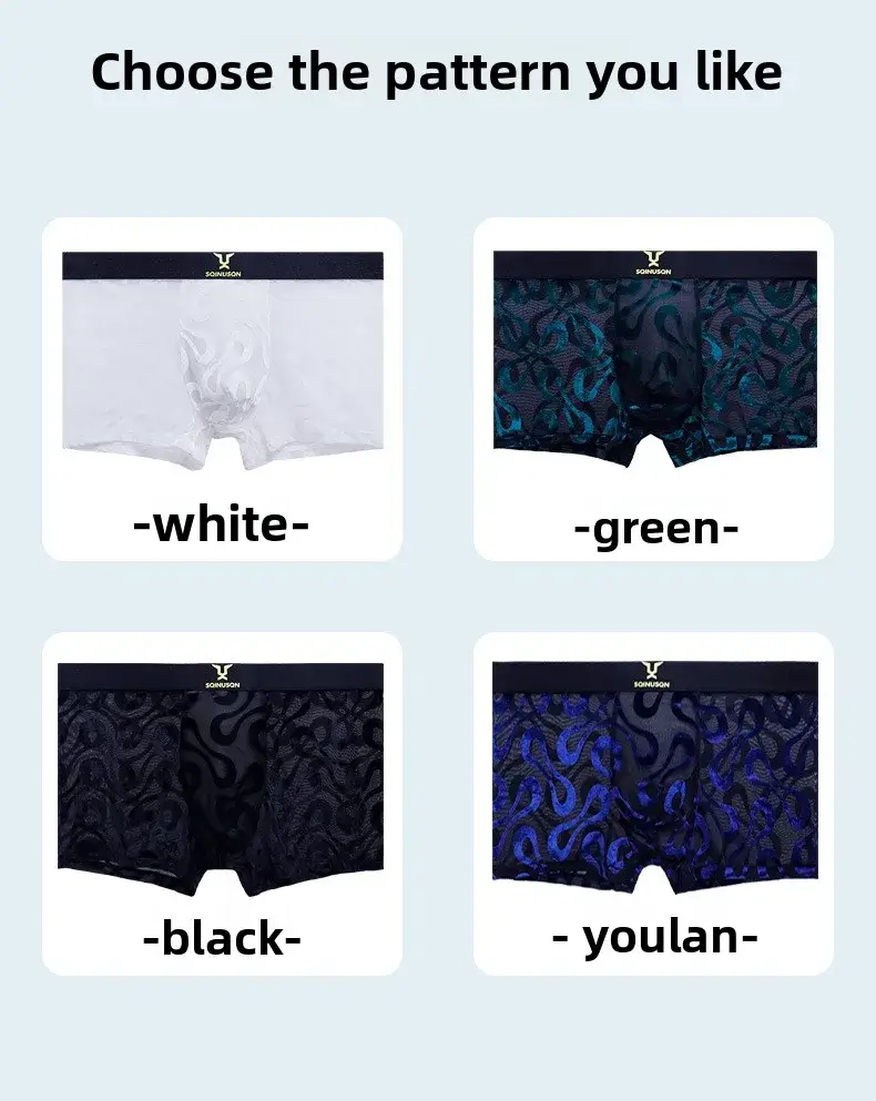 Cuecas boxer masculinas de malha transparente, 2 peças, com cintura elástica larga, alta elasticidade, multi cores opcionais, plus size, roupa íntima masculina — image 7